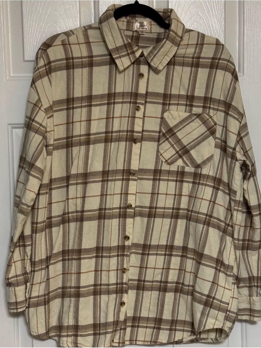 Dizzy Cream and Brown Plaid Button-Down Shirt